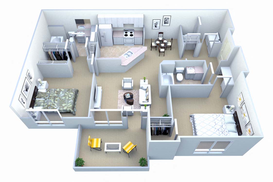 Floor plan for 2 beds, 2 baths, 1200 sqft